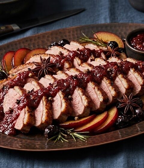 James Martin Roast Duck Recipe with Spiced Plum Sauce
