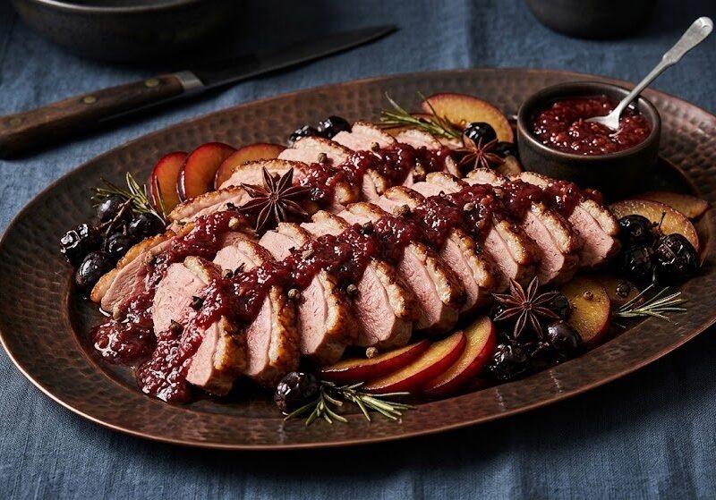 James Martin Roast Duck Recipe with Spiced Plum Sauce
